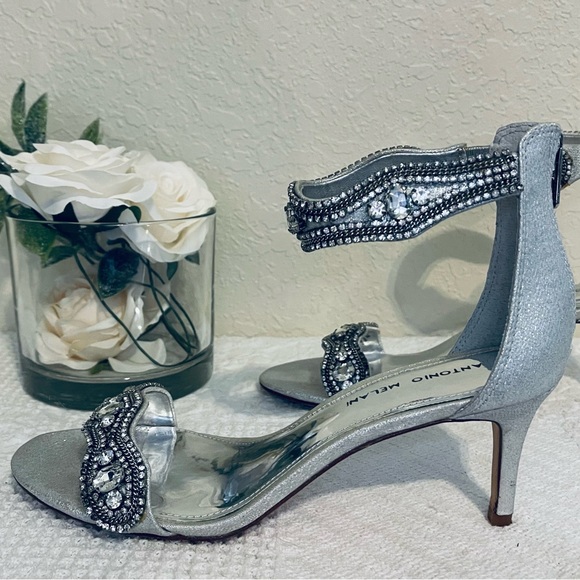 Antonio Melani Sadina Silver Rhinestone High Heels Wedding -Size 8.5 EUC WORN 1X - Picture 5 of 7